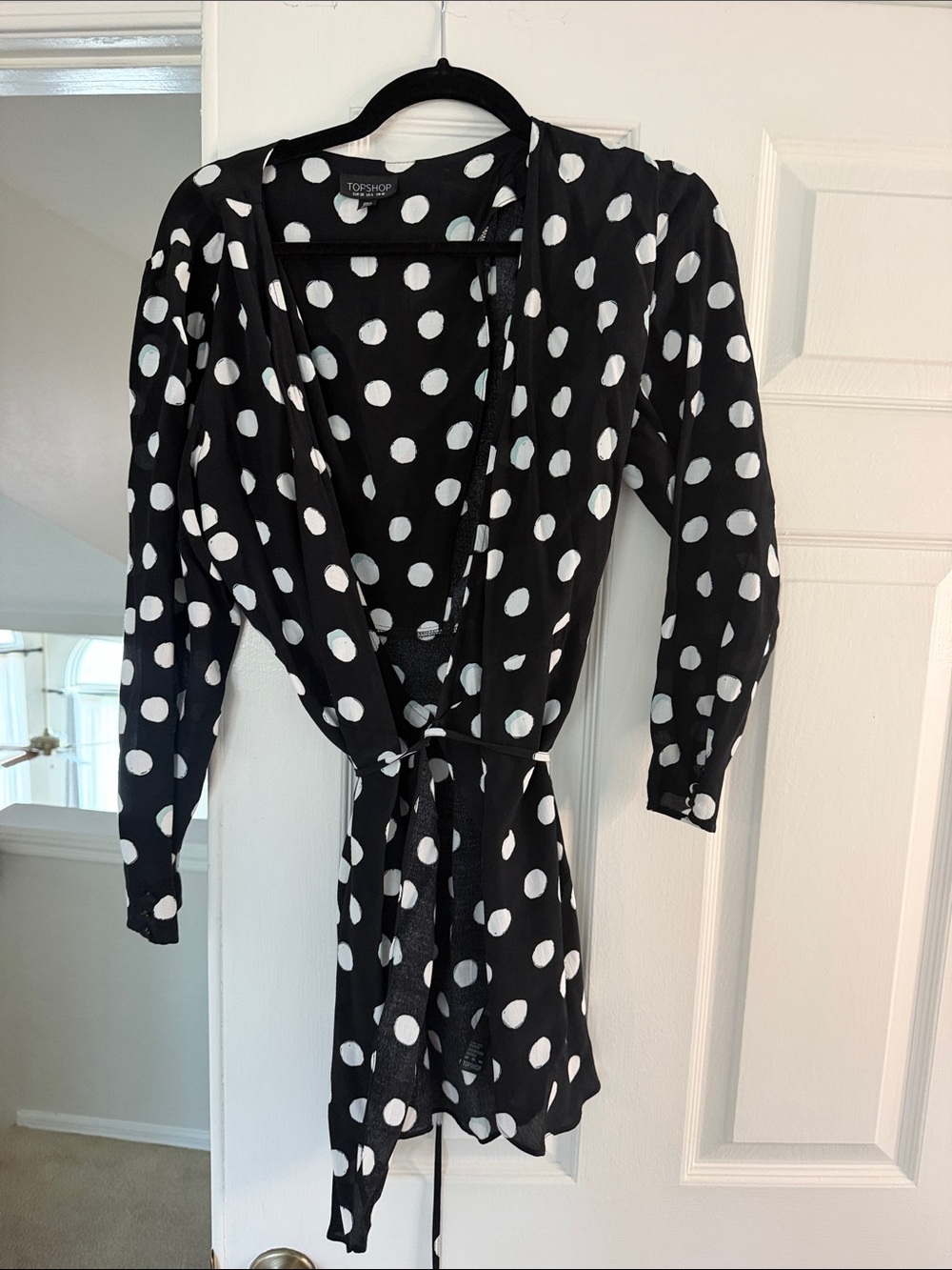 Topshop Black and White Polka Dot Wrap dress sz 6 us